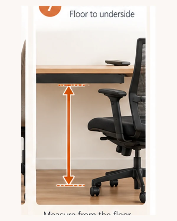 Chair and desk relationship illustrating underside clearance and working position.